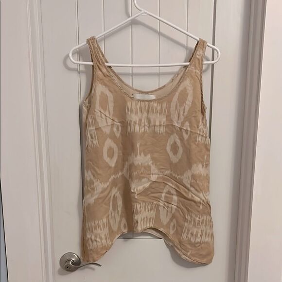 Brochu Walker Tank Top Petite Small Tan White Print Tencel - Picture 1 of 7
